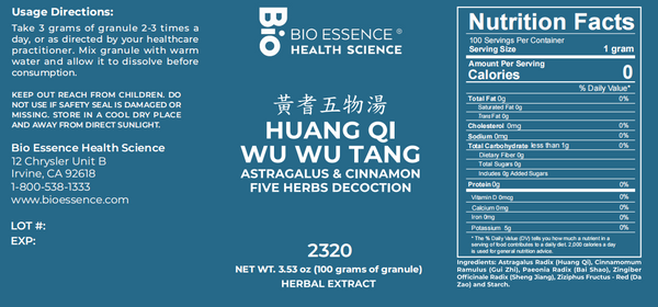 Bio Essence Health Science, Huang Qi Wu Wu Tang, Astragalus & Cinnamon Five He, Granules, 100 grams