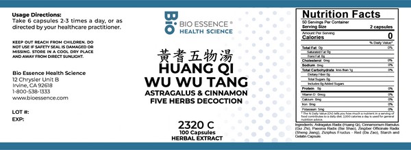 Bio Essence Health Science, Huang Qi Wu Wu Tang, Astragalus & Cinnamon Five He, 100 Capsules