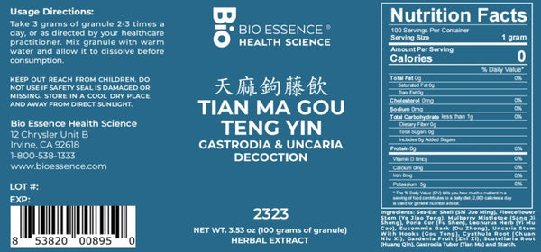 Bio Essence Health Science, Tian Ma Gou Teng Yin, Gastrodia & Uncaria Decoction, Granules, 100 grams