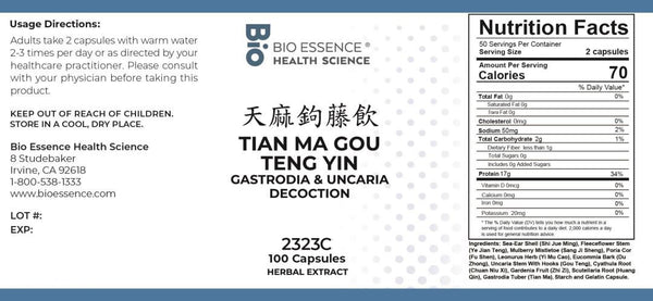 Bio Essence Health Science, Tian Ma Gou Teng Yin, Gastrodia & Uncaria Decoction, 100 Capsules