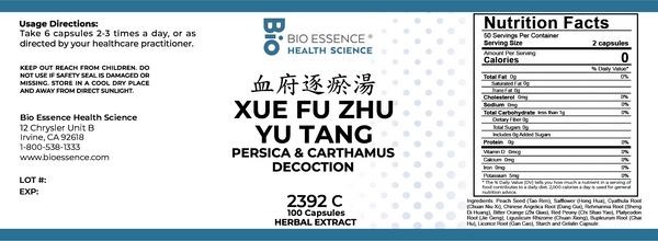 Bio Essence Health Science, Xue Fu Zhu Yu Tang, Persica & Carthamus Decoction, 100 Capsules