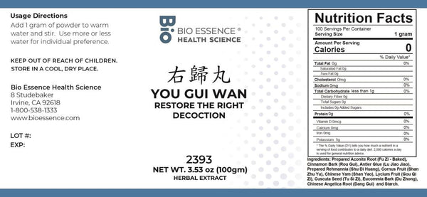 Bio Essence Health Science, You Gui Wan, Restore The Right Decoction, Granules, 100 grams