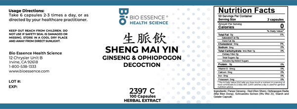 Bio Essence Health Science, Sheng Mai Yin, Ginseng & Ophiopogon Decoction, 100 Capsules