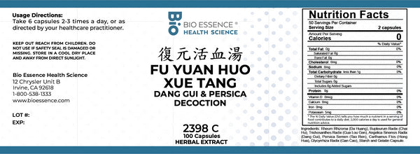 Bio Essence Health Science, Fu Yuan Huo Xue Tang, Dang Gui & Persica Decoction, 100 Capsules