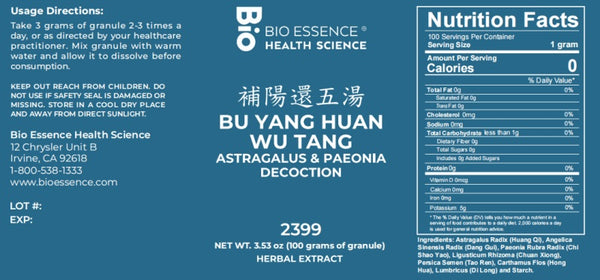 Bio Essence Health Science, Bu Yang Huan Wu Tang, Astragalus & Paeonia Decoction, Granules, 100 grams