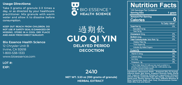 Bio Essence Health Science, Guo Qi Yin, Delayed Period Decoction, Granules, 100 grams