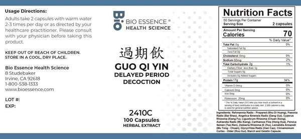 Bio Essence Health Science, Guo Qi Yin, Delayed Period Decoction, 100 Capsules