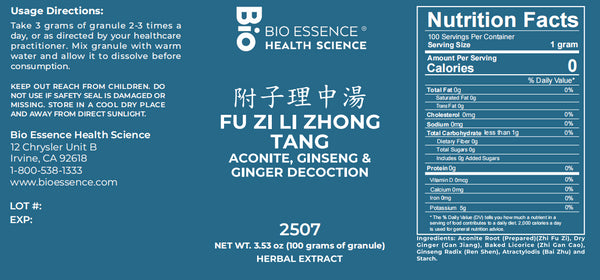 Bio Essence Health Science, Fu Zi Li Zhong Tang, Aconite,Ginseng & Ginger Decoction, Granules, 100 grams