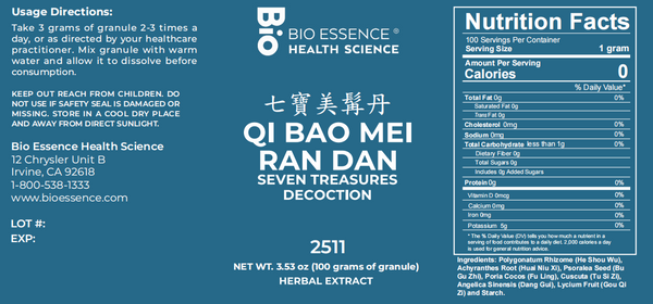 Bio Essence Health Science, Qi Bao Mei Ran Dan, Seven Treasure Decoction, Granules, 100 grams