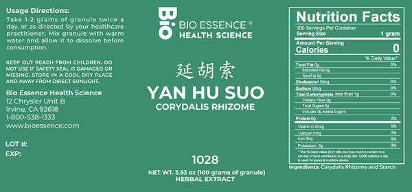 Bio Essence Health Science, Yan Hu Suo, Corydalis, 5:1 Extract Granules, 100 grams