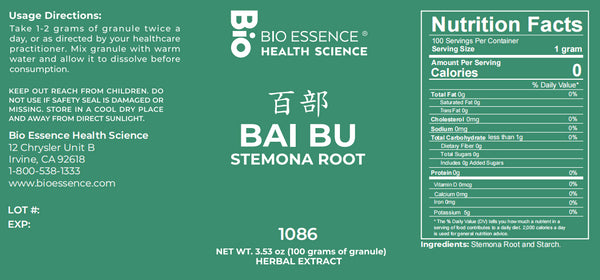 Bio Essence Health Science, Bai Bu, Stemona Root, 5:1 Extract Granules, 100 grams