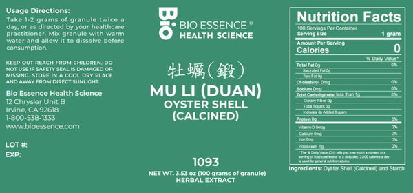 Bio Essence Health Science, Mu Li (Duan), Oyster Shell (Calcined), 5:1 Extract Granules, 100 grams