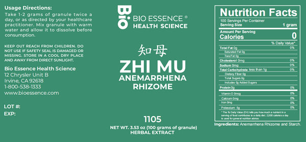 Bio Essence Health Science, Zhi Mu, Anemarrhena Rhizome, 5:1 Extract Granules, 100 grams