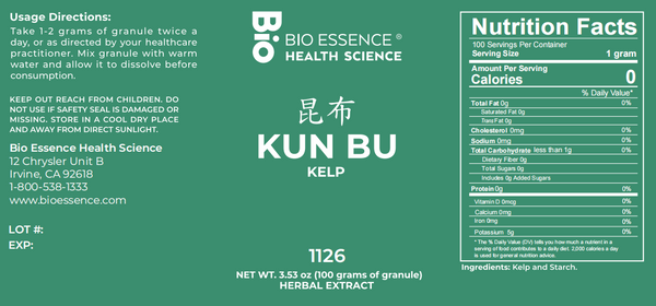 Bio Essence Health Science, Kun Bu, Eckloniae Thallus, 5:1 Extract Granules, 100 grams