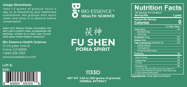 Bio Essence Health Science, Fu Shen, Poria Spirit, 5:1 Extract Granules, 100 grams