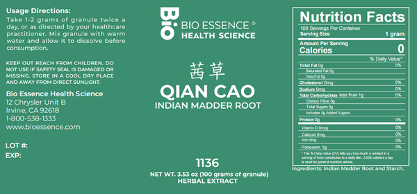Bio Essence Health Science, Qian Cao, Madder Root, 5:1 Extract Granules, 100 grams