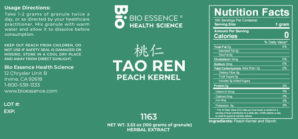 Bio Essence Health Science, Tao Ren, Peach Kernel, 5:1 Extract Granules, 100 grams
