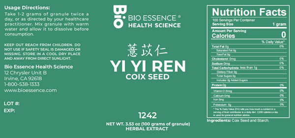 Bio Essence Health Science, Yi Yi Ren, Coix Seed, 5:1 Extract Granules, 100 grams