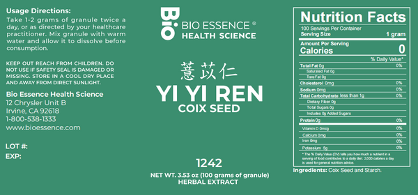 Bio Essence Health Science, Yi Yi Ren, Coix Seed, 5:1 Extract Granules, 100 grams