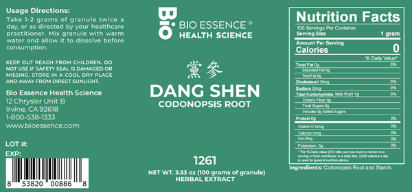 Bio Essence Health Science, Dang Shen, Codonopsis Root, 5:1 Extract Granules, 100 grams