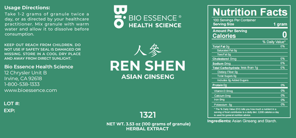 Bio Essence Health Science, Ren Shen, Asian Ginseng, 5:1 Extract Granules, 100 grams