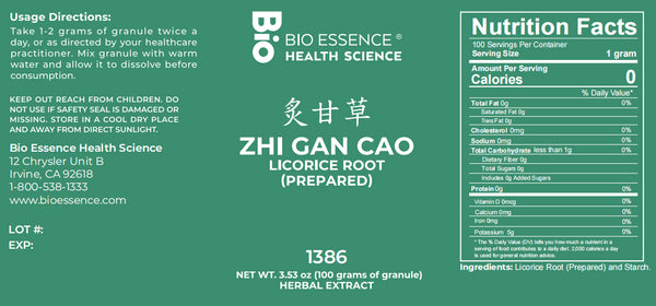 Bio Essence Health Science, Zhi Gan Cao, Licorice Root (Prepared), 5:1 Extract Granules, 100 grams