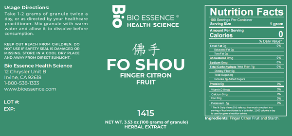 Bio Essence Health Science, Fo Shou, Finger Citron Fruit, 5:1 Extract Granules, 100 grams