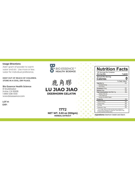 Bio Essence Health Science, Lu Jiao Jiao, Deerhorn Gelatin, 5:1 Extract Granules, 100 grams