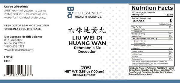 Bio Essence Health Science, Liu Wei Di Huang Wan, Rehmannia Six Decoction, Granules, 100 grams