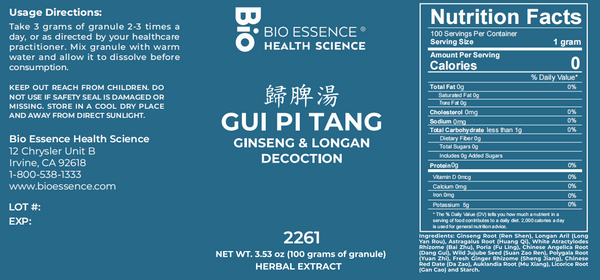 Bio Essence Health Science, Gui Pi Tang, Ginseng & Longan Decoction, Granules, 100 grams