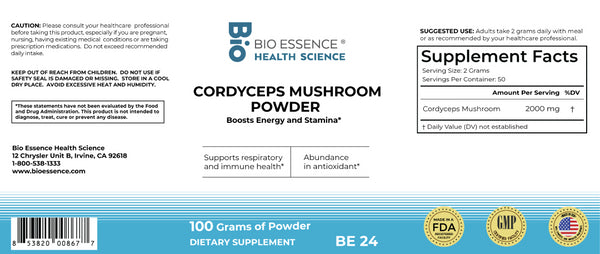 Bio Essence Health Science, Cordyceps Mushroom Powder, 100 Gram Granules