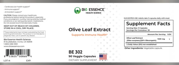 Bio Essence Health Science, Olive Leaf Extract, 90 Veggie Capsules