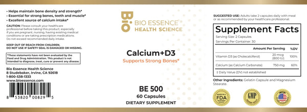 Bio Essence Health Science, Calcium+D3, 60 Capsules