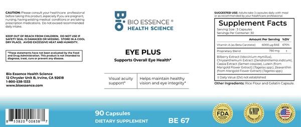 Bio Essence Health Science, Eye Plus, 90 Capsules