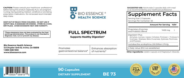 Bio Essence Health Science, Full Spectrum Enzymes, 90 Veggie Capsules