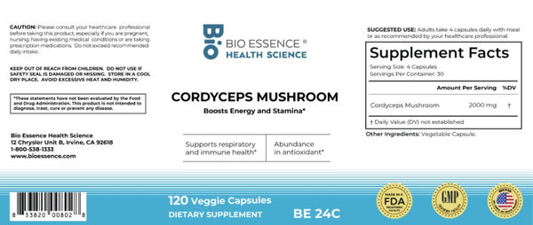 Bio Essence Health Science, Cordyceps Mushroom, 120 Veggie Capsules