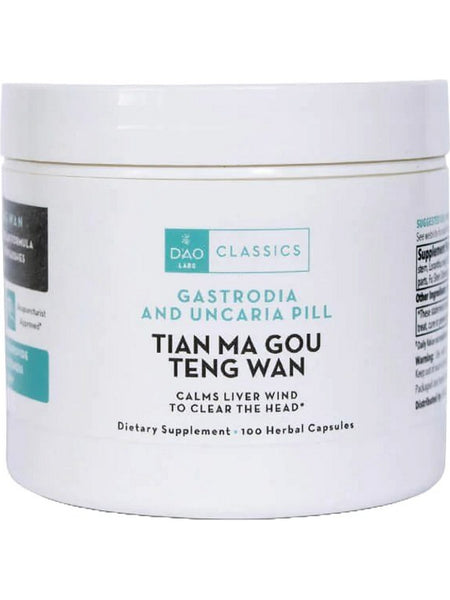 DAO Labs, Tian Ma Gou Teng Wan, Gastrodia & Uncaria Pill, 100 Herbal Tablets