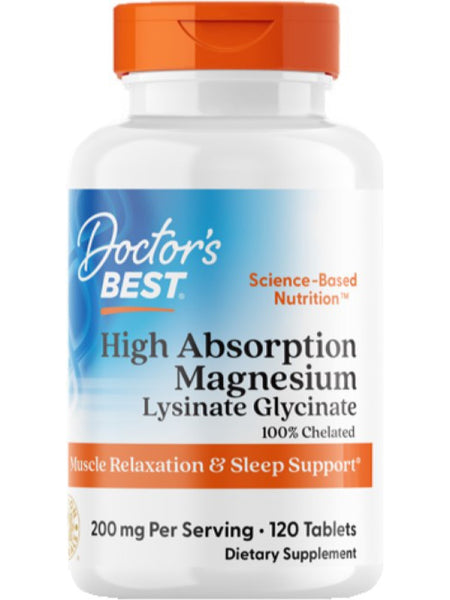Doctor's Best, High Absorption Magnesium Lysinate Glycinate, 200 mg, 120 Tablets