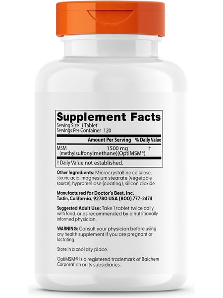 Doctor's Best, MSM, 1500 mg, 120 Tablets