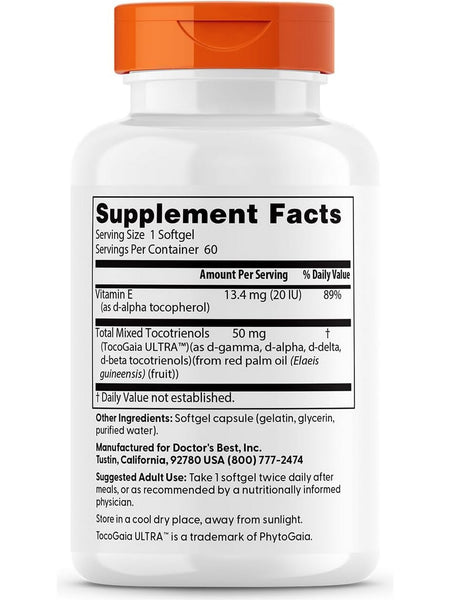Doctor's Best, Vitamin E Tocotrienols, 50 mg, 60 Softgels