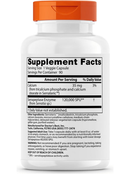 Doctor's Best, High Potency Serrapeptase, 120,000 SPU, 90 Veggie Capsv