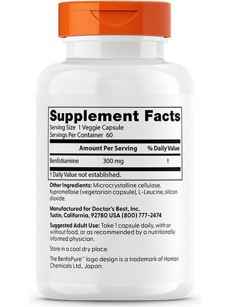 Doctor's Best, Benfotiamine 300, 300 mg, 60 Veggie Caps