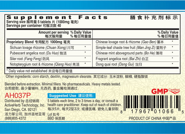 Guang Ci Tang, Pian Tou Tong Pian, Headelight, 200 mg, 200 ct