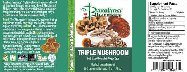 Bamboo Pharmacy, Triple Mushroom, 100 Capsules