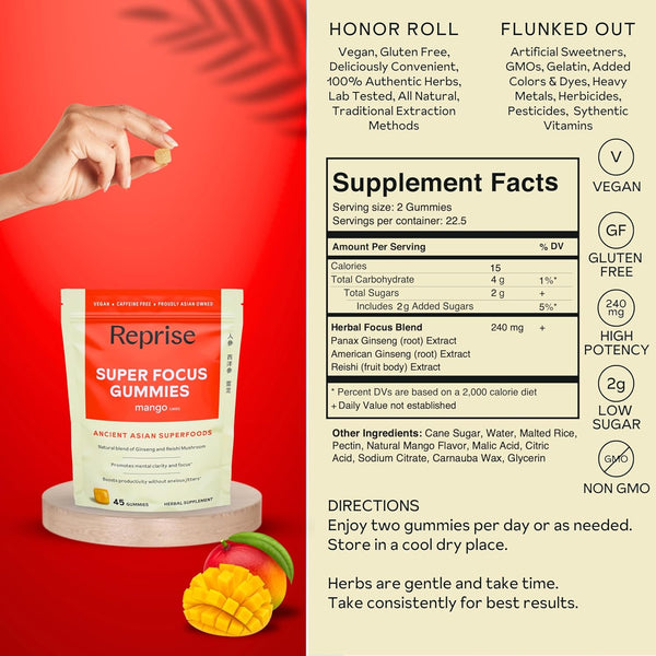 Reprise, Super Focus Gummies, Mango, 45 Gummies