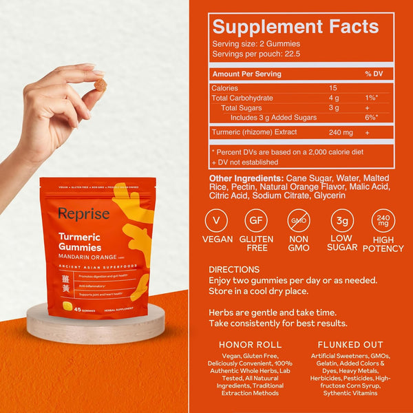 Reprise, Turmeric Gummies, Mandarin Orange, 45 Gummies