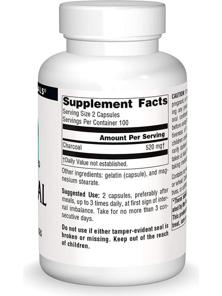 Source Naturals, Charcoal, 100% Pure Activated 260 mg, 200 capsules