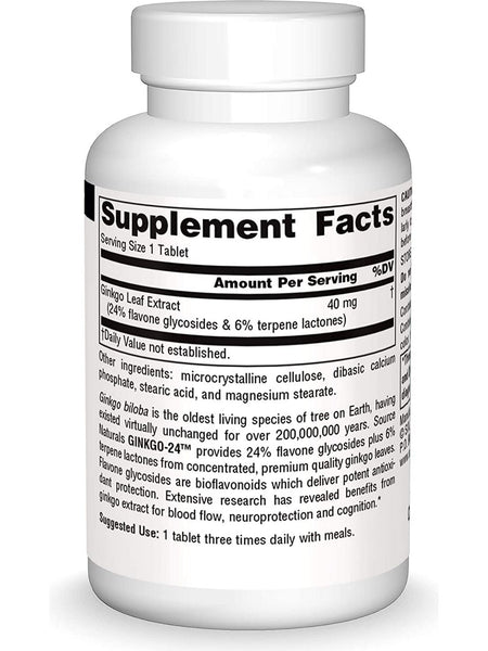 Source Naturals, Ginkgo-24™ Ginkgo Biloba Extract 40 mg, 60 tablets