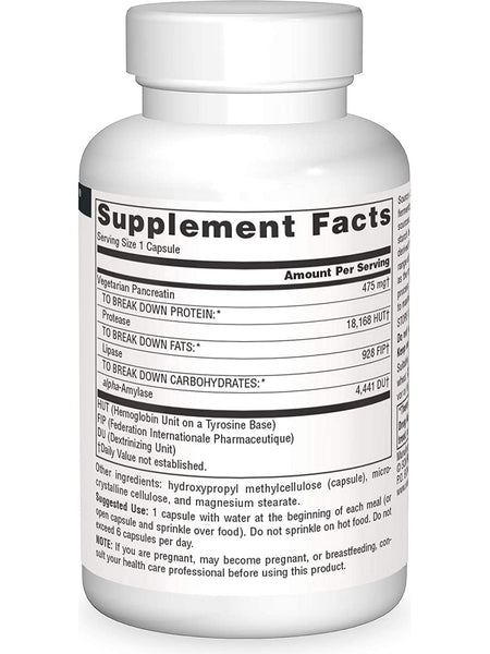 Source Naturals, Vegetarian Pancreatin 475 mg, 60 vegetarian capsules