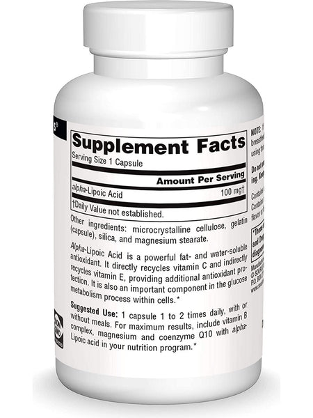 Source Naturals, Alpha Lipoic Acid 100 mg, 30 capsules